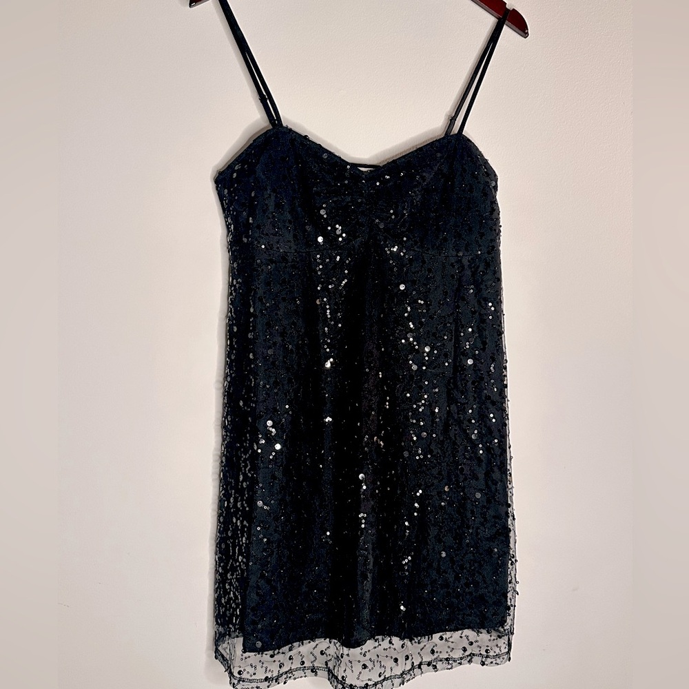 Black Sequin Mini Slip Dress American Eagle Size M